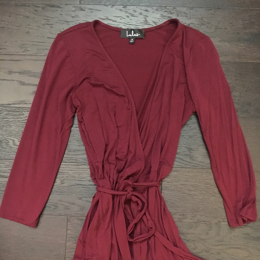 Lulus Maroon Quarter Sleeve Wrap Dress